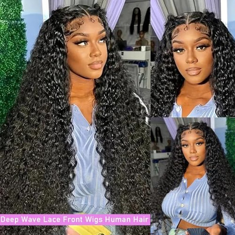 soHygge 13x6 Lace Front Wigs Human Hair 200% Density Brazilian Virgin Deep Wave Pre Plucked HD Transparent Lace Frontal Wigs Human Hair for Women 24 Inch