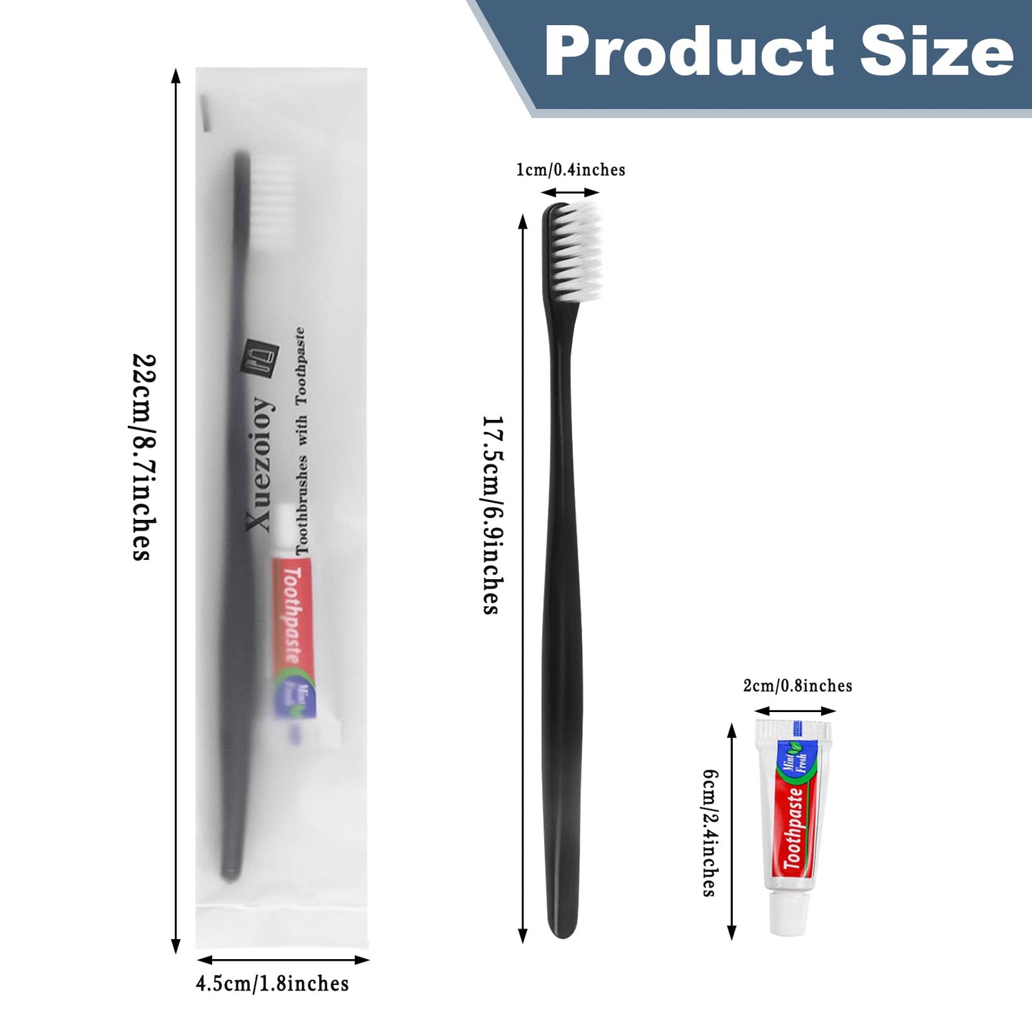 Xuezoioy Disposable Toothbrushes with Toothpaste Pack of 50,Black Individually Wrapped Disposable Travel Toothbrush Kit in Bulk for Homeless,Nursing Home,Shelter,Hotel,Charity