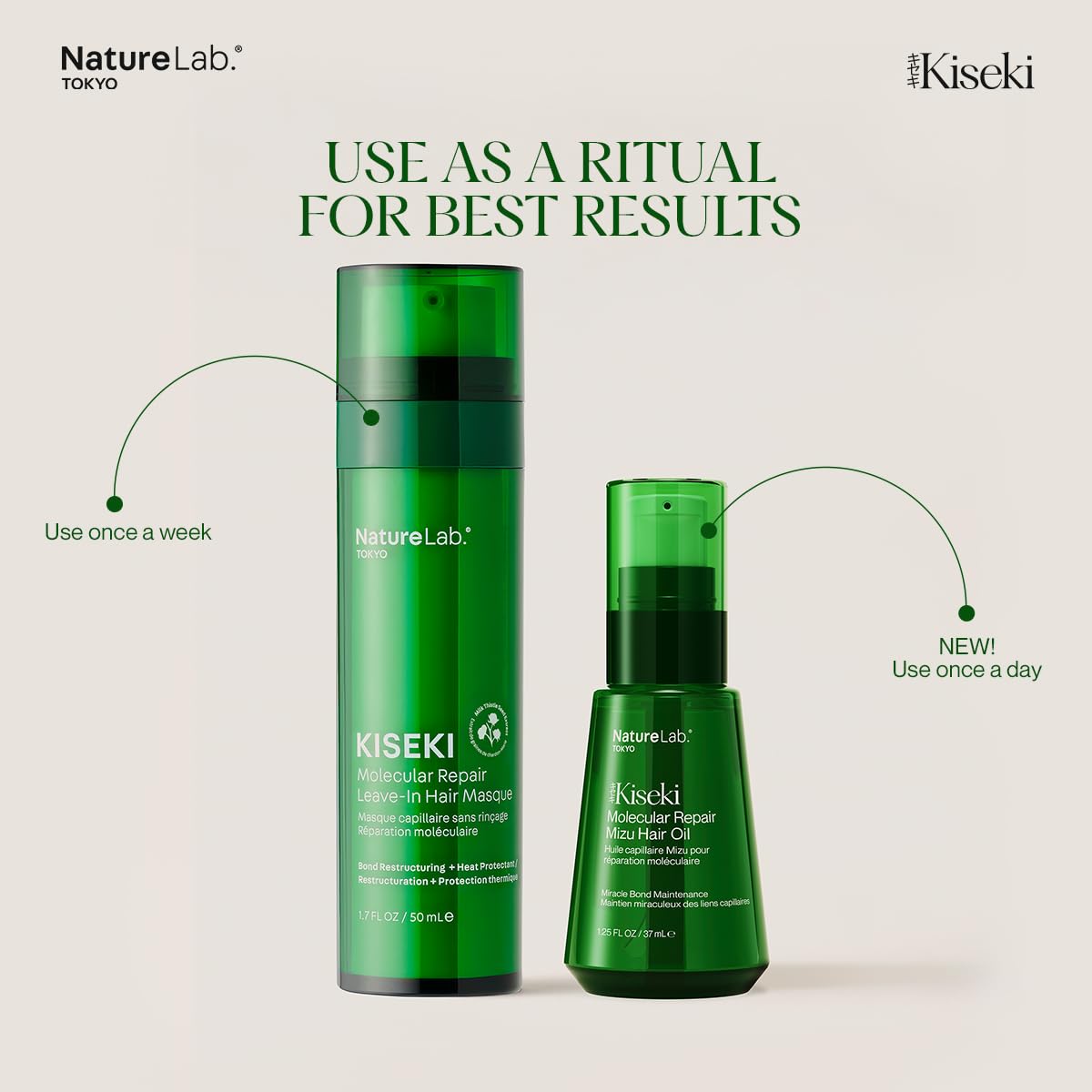NatureLab.TOKYO Kiseki Molecular Repair Mizu Hair Oil: Weightless Hydrating Hair Serum-Oil – Smooths & Shines Like Glass, Reduces Frizz, Seals Split Ends, Improves Texture, 1.25 oz