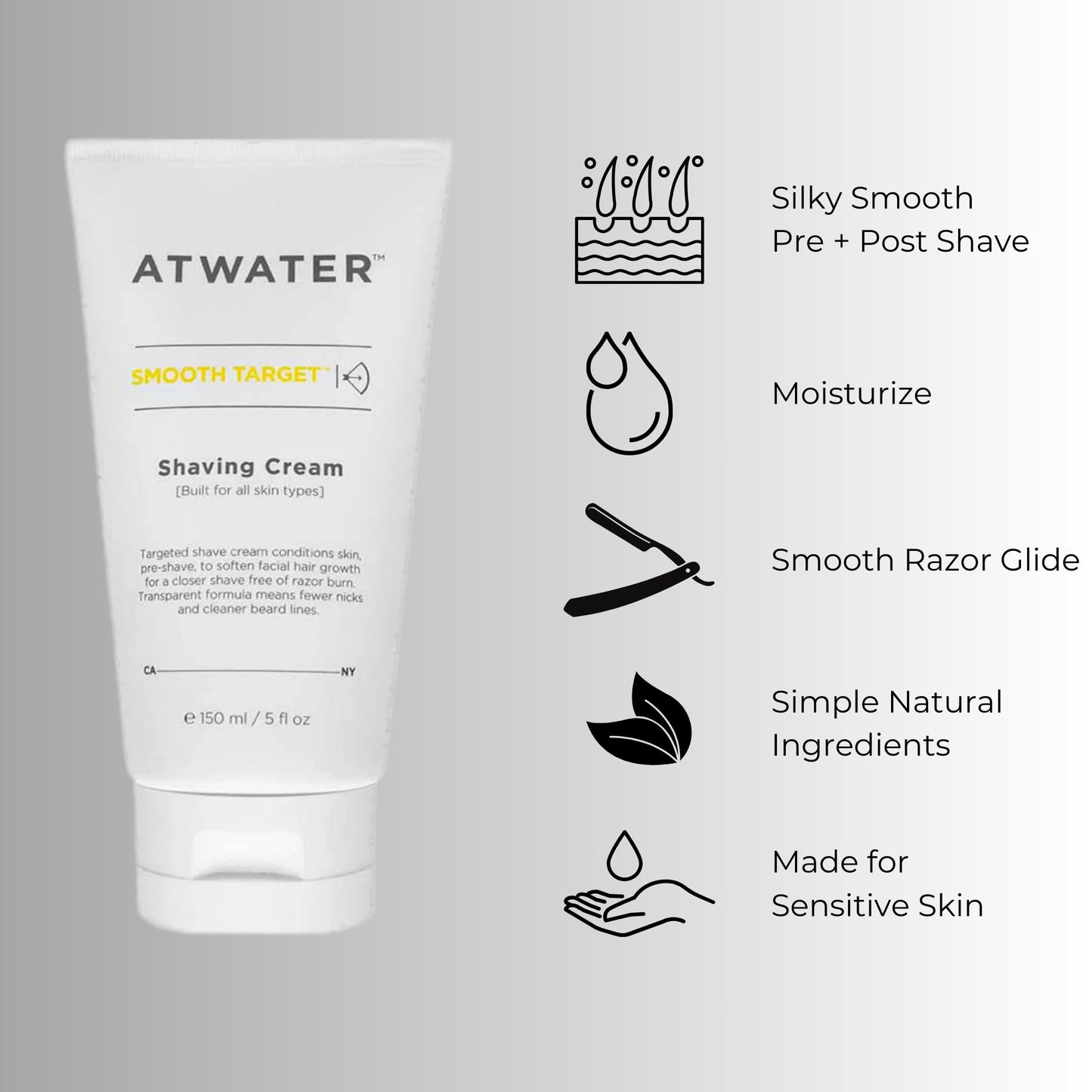 ATWATER Smooth Target Shaving Cream, Men's Pre-Shave and Shave Cream in One, Translucent Formula with Rosa Gallica Extract, Nick-Free Protection for Sensitive Skin - 5 oz
