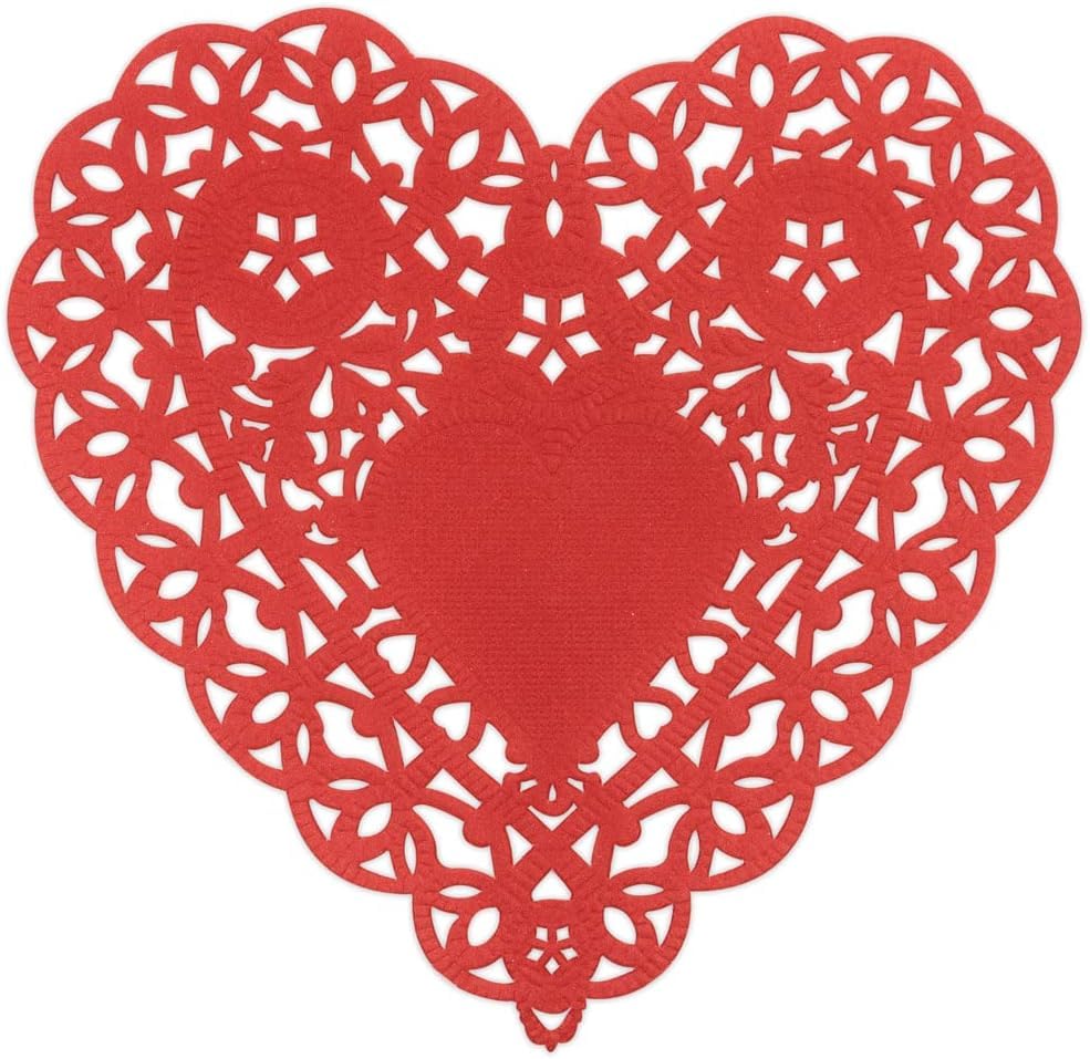 Hygloss Heart Doilies - 36 Pcs -6-Inch Red Paper Heart Shaped Doilies for Valentines Crafts, Table Settings - Ideal for Valentine Doily