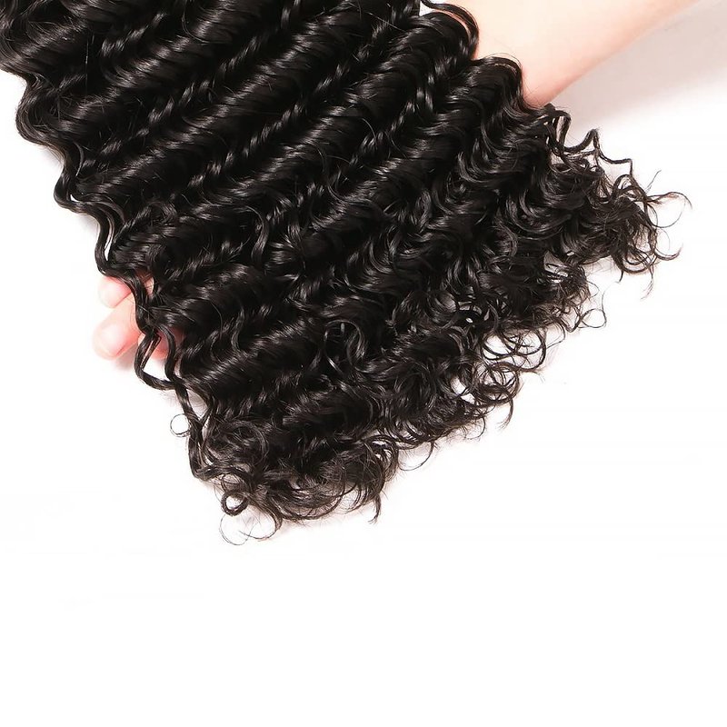 Deep Wave Human Hair Bundles - Natural Black Brazilian Virgin Remy Hair Extensions | 14 Inch, Tangle-Free, Daily Wear