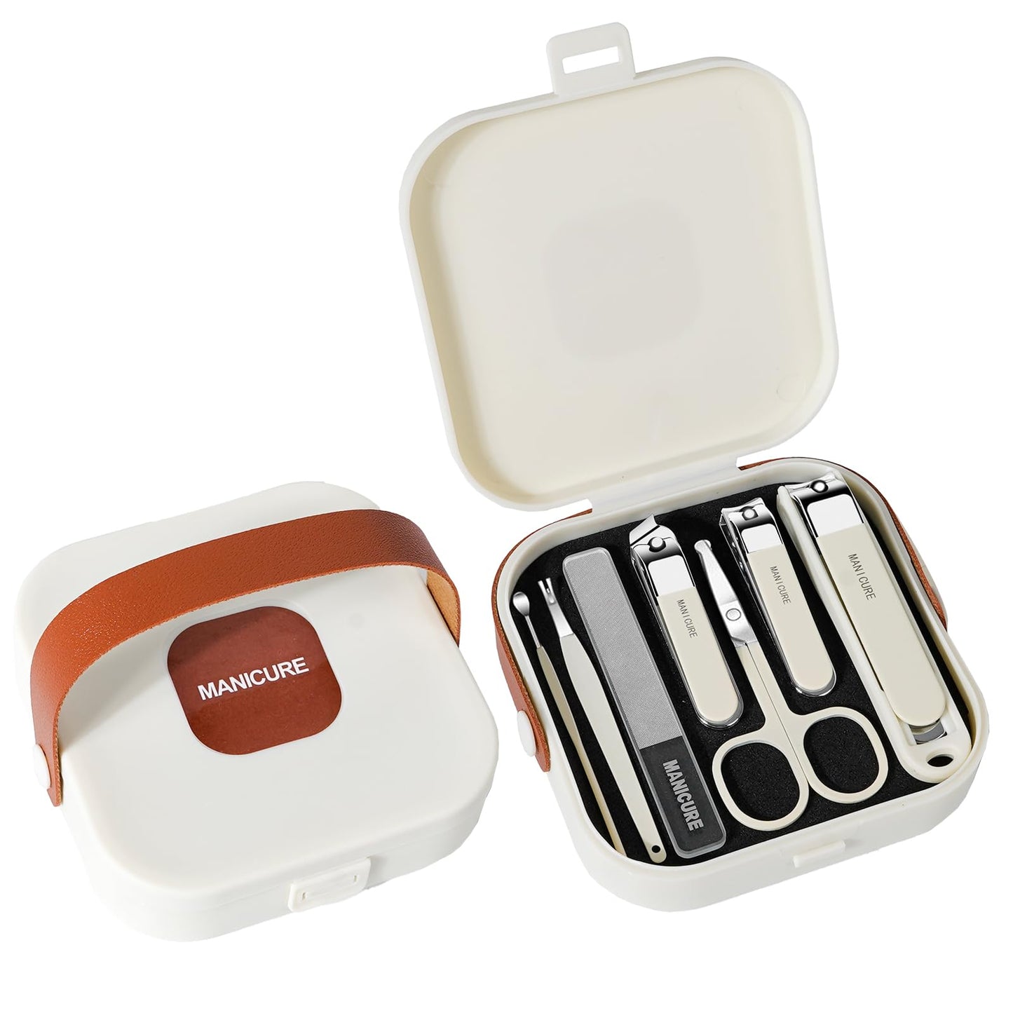 SHANCHAHUA Nail Clipper Set for Men and Women, 7 Pcs Toenail Clippers, Stainless Steel Fingernail Clipper, and Travel Case Manicure Set, Gift Ideas (Beige)
