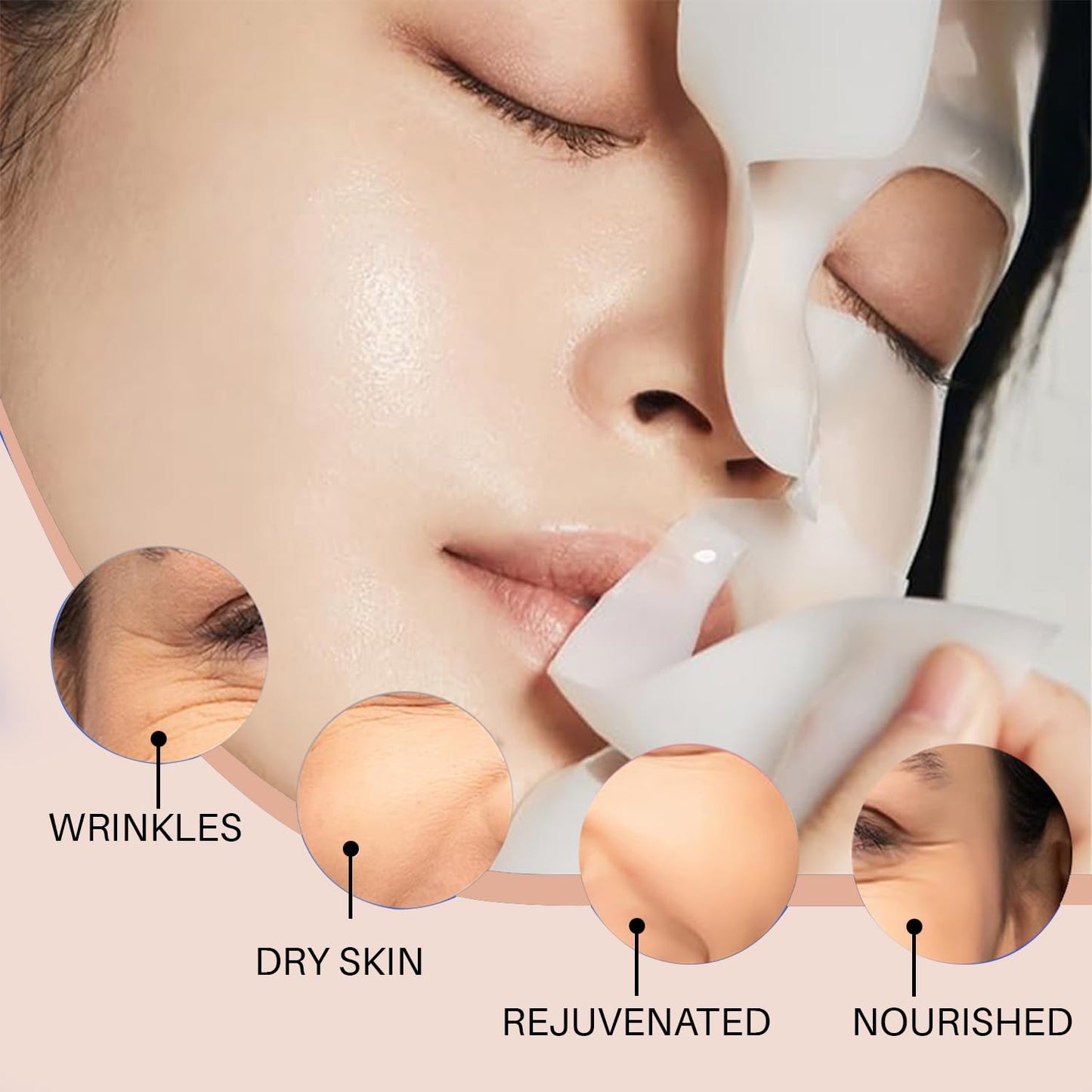 JUST Junly Bio-Collagen Face Mask Sheets, 5-Pack Hydrating, Moisturizing & Brightening Skincare for Glowing Skin, Anti-Aging Sheet Masks for All Skin Types, Deep Nourishing Facial Treatment