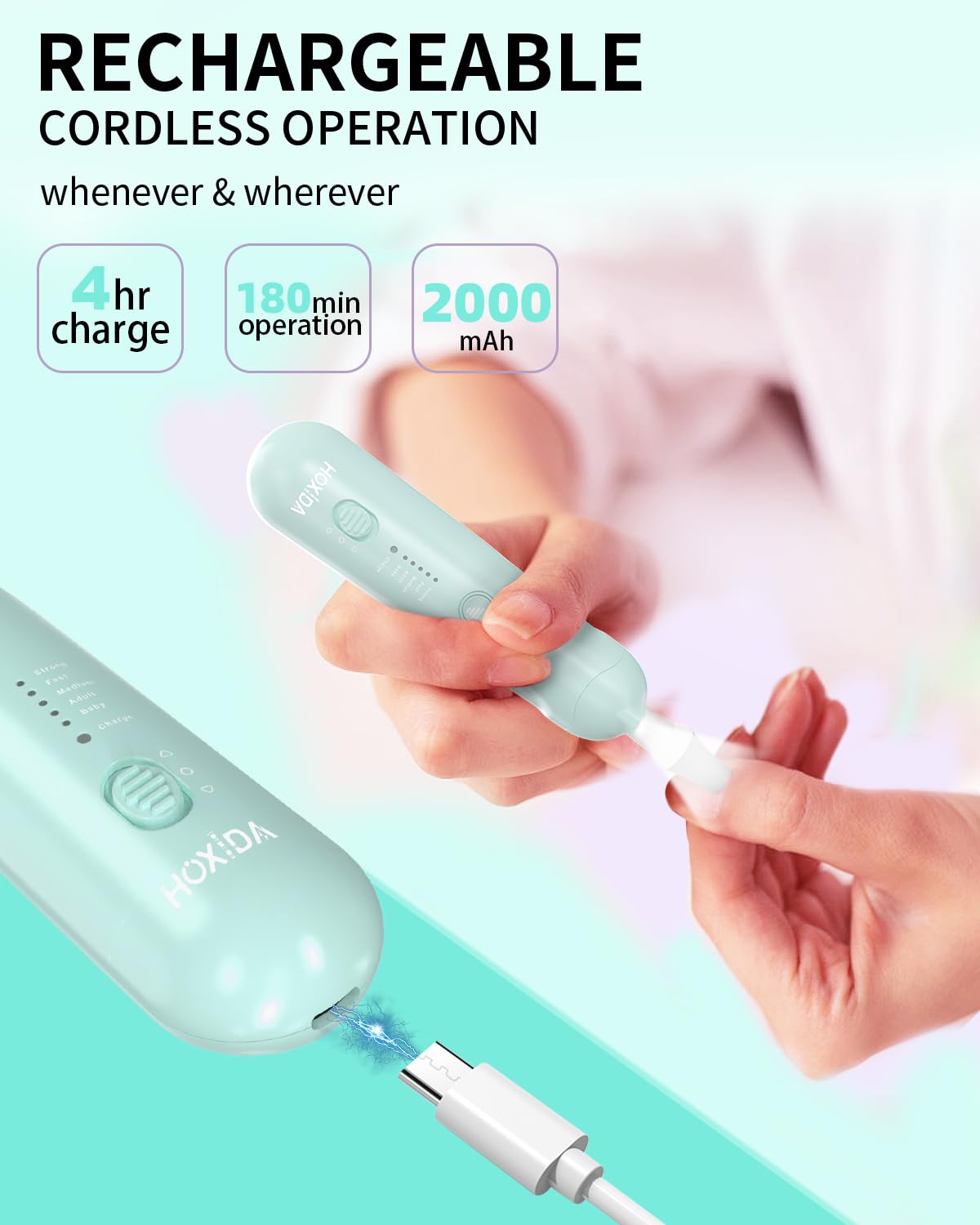Manicure Pedicure Kit for Women, Professional Nail Grinder for Senior Thick Toenail, Cordless Electric Nail File, 5 Speeds Pedicure Tools for feet Callus Remover, Nail Drill for Women Hand Feet Care