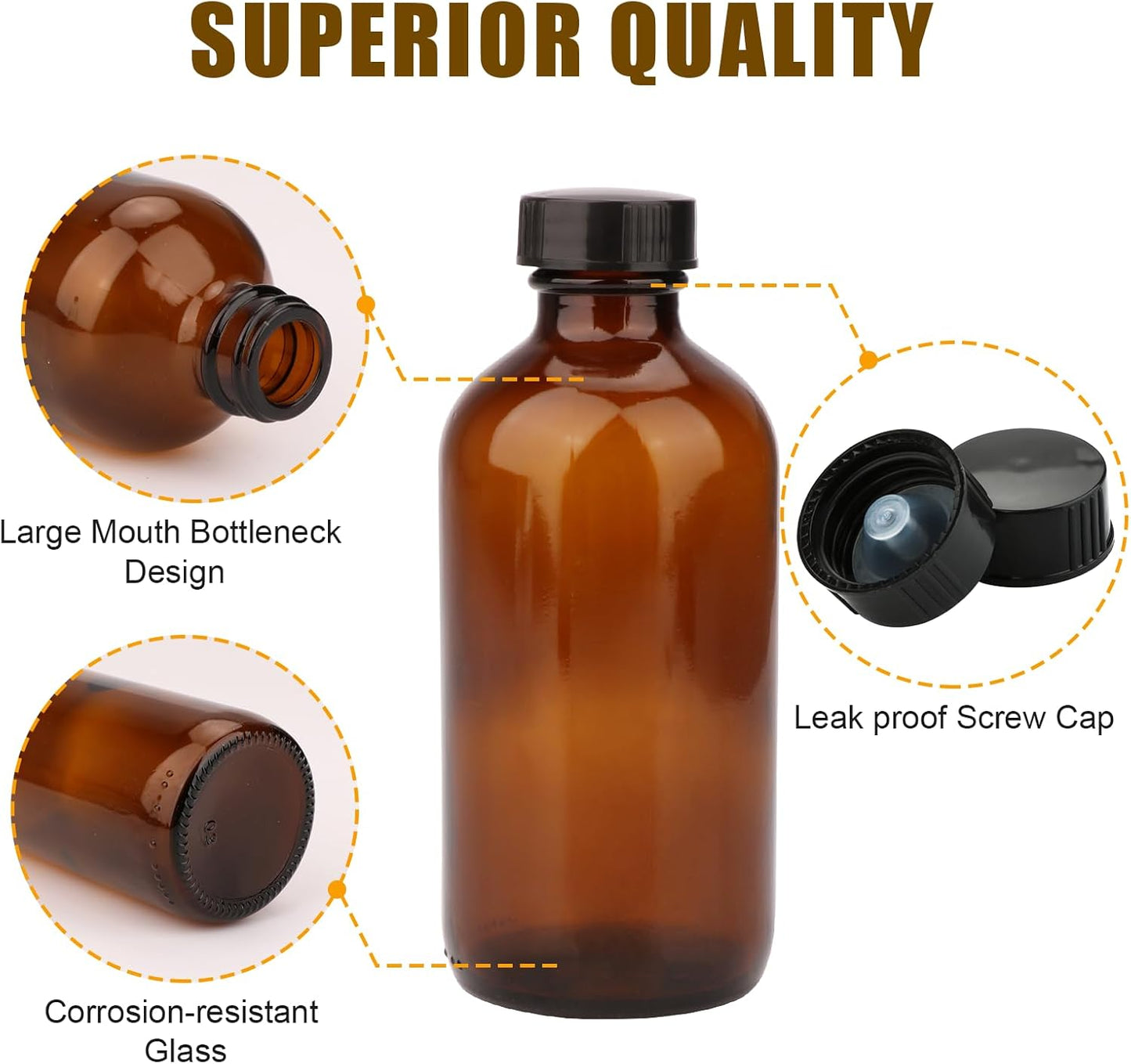 Maredash Amber Glass Bottles - 4oz Boston Round Containers with Leak-Proof Caps | 50 Pack for Essential Oils, Extracts & Herbal Remedies