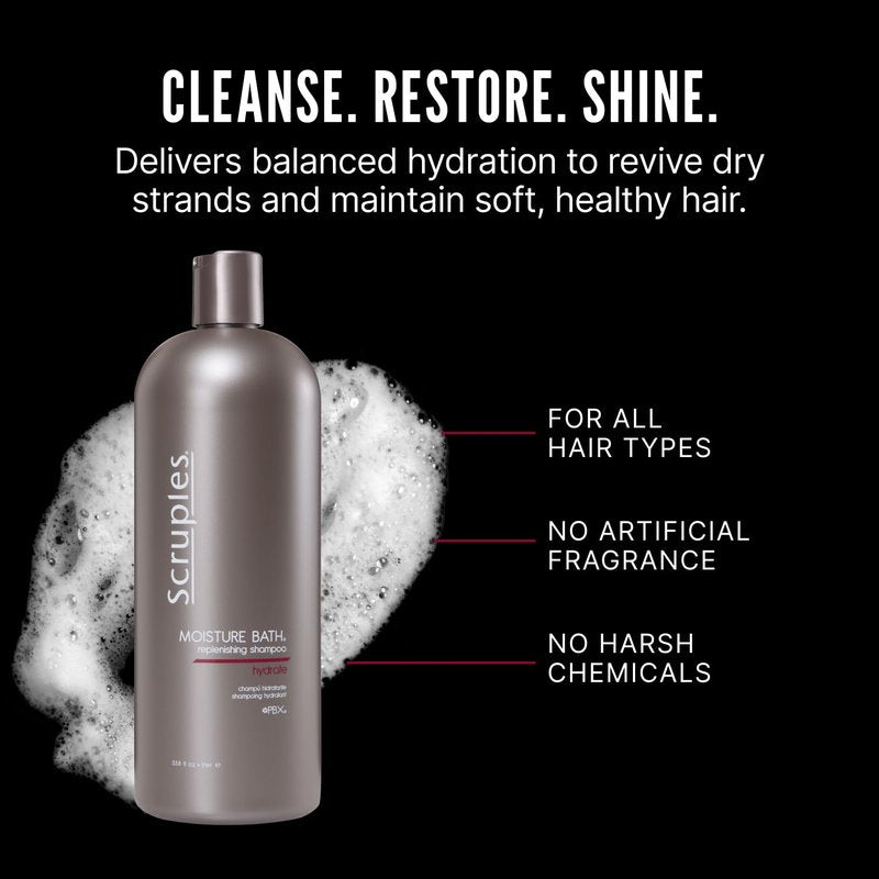 Scruples Moisture Bath Hair Shampoo for Men & Women - Moisturizing Shampoo for Dry, Brittle & Coarse Hair - Helps Restore Shine & Elasticity (33.8 Fl oz)