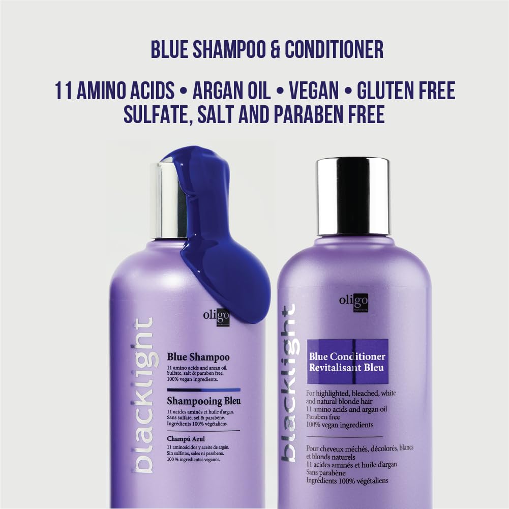 Oligo Professionnel - Blacklight Blue Shampoo & Conditioner for blondes - Sulfate-Free - Vegan - Eliminate brassy tones - Refresh Faded Highlights - Argan oil - Hydrating Formula - 8.5oz DUO BUNDLE