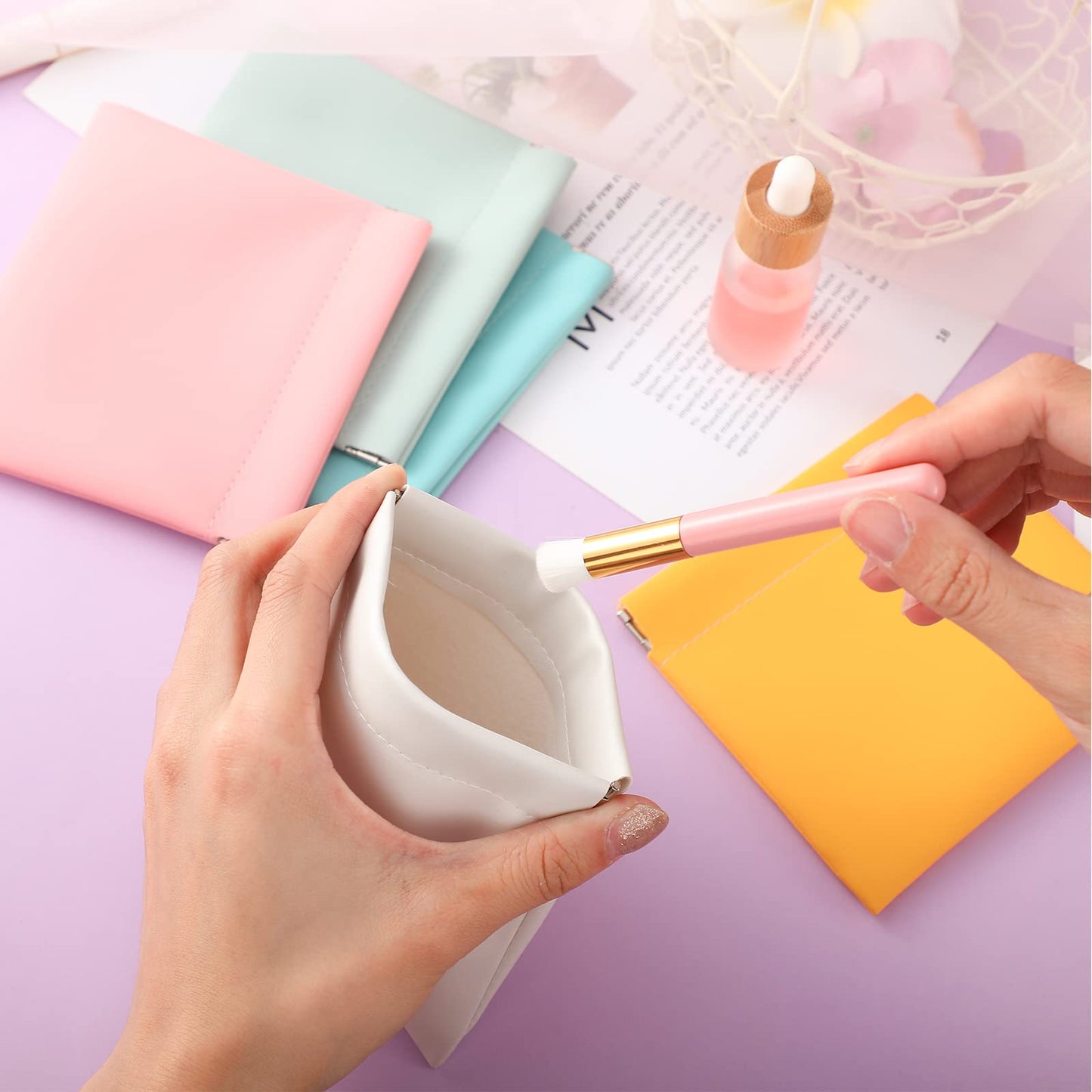 BBTO 15 Pcs Small Makeup Bag for Purse Mini Leather Pocket Cosmetic Bag Waterproof Portable Makeup Pouch No Zipper Coin Purse Lipstick Organizer for Women Travel Storage Essentials