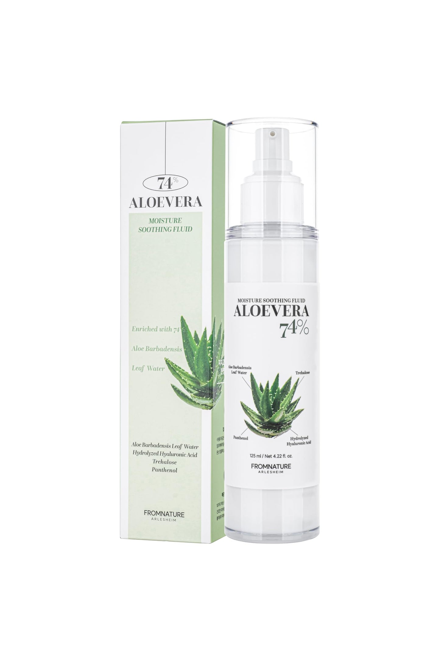 FROMNATURE ARLESHEIM Aloe Vera 74% Moisture Soothing Fluid 125 ml – Hydrating & Moisturizing with Hyaluronic Acid