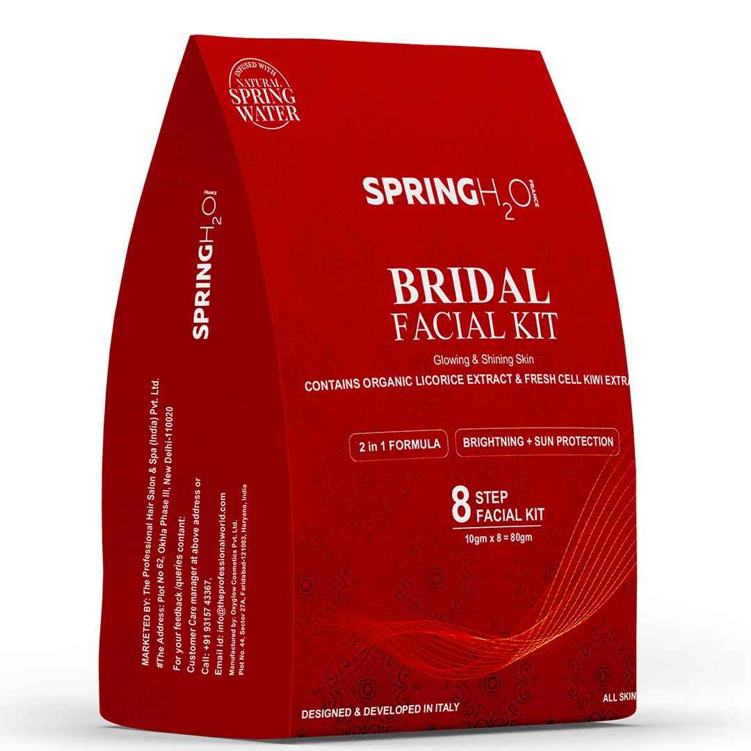 SPRING H2O Bridal Facial Kit 80 gm| 2 in 1 Formula Brightning+Sun Protection | Enriched with Organic Licorice Extract and Fresh Cell KIWI Extract| Simple 8 Step