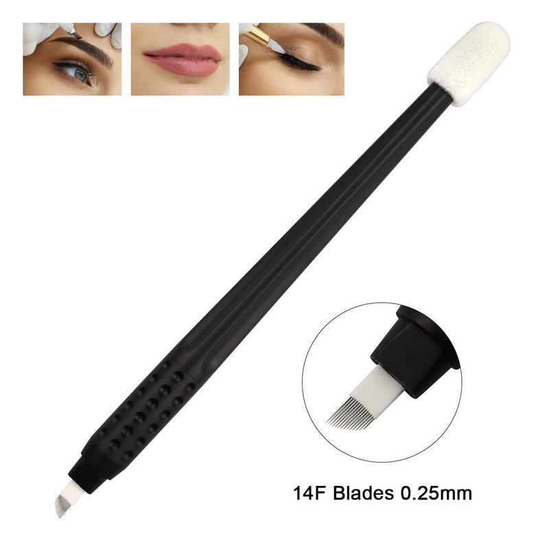 10pcs Disposable Microblading Manual Pen With Needle and Cap Permanent Makeup 14 Slope Blades 0.25MM,disposable blister package