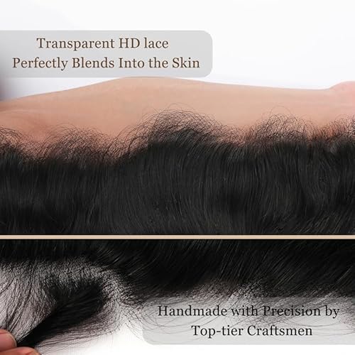 Pre-sewn 9x6 HD Lace Closure with Glueless Cap ? Body Wave Human Hair Closure with Baby Hair, Bleach & Dye Friendly, Beginner Friendly 16 Inch Natural Black