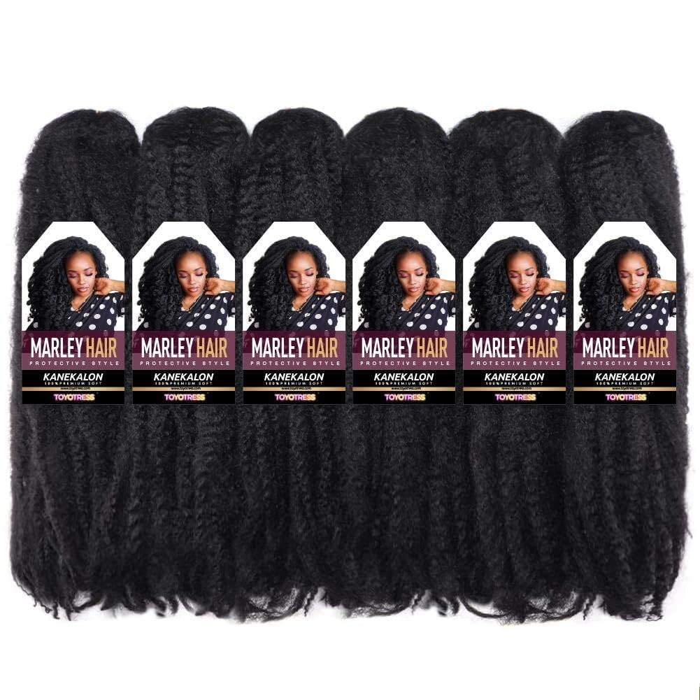 ToyoTress Marley Twist Braiding Hair - 28 Inch 6 Packs Super Long Marley Hair For Faux Locs, Afro Kinky Curly Crochet Braids Synthetic Braiding Hair Extensions (28 Inch, 1B-6P)