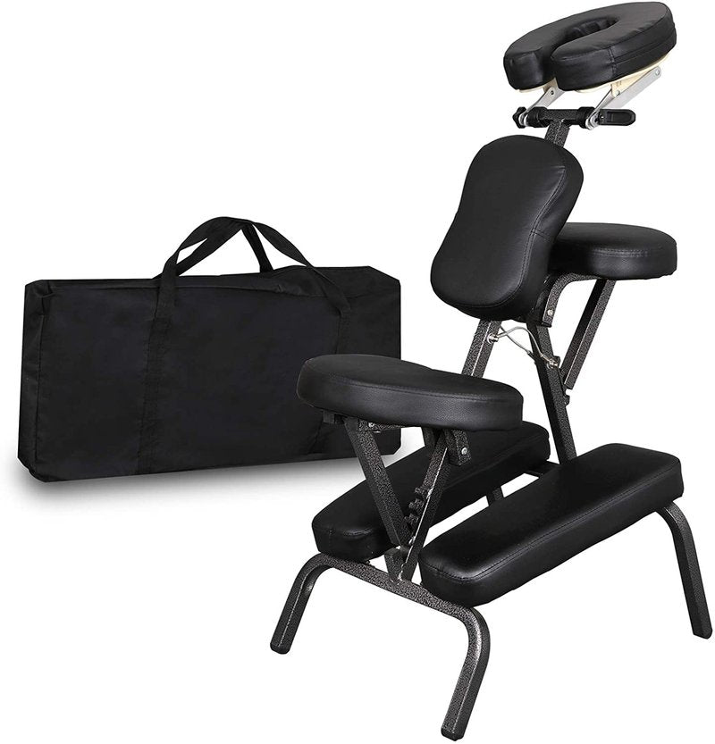 JupiterForce Portable Massage Chair Foldable Lightweight Tattoo Therapy Chair with Adjustable 4 Inches Thick Sponge Face Cradle for Client Spa Salon Massage with Carrying Bag (Black)