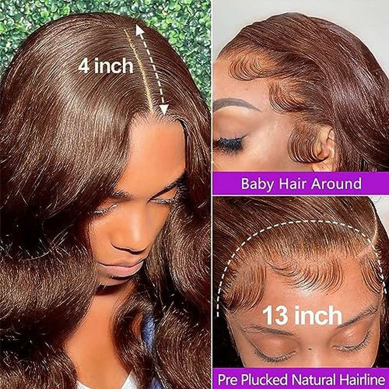 32 Inch Chocolate Brown Lace Front Wig Human Hair HD 13x4 Body Wave Lace Wigs Human Hair Colored #4 Glueless Wigs Human Hair Pre Plucked With Baby Hair 200% Density #4 colored