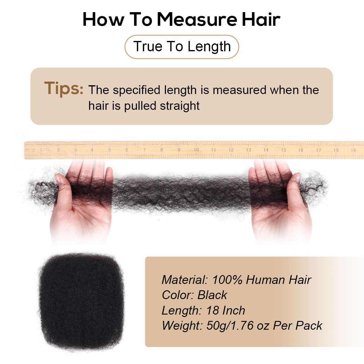 Vecago Afro Kinkys Bulk Human Hair, 4c Curly Hair for Permanent Sister Locs/Mini Twists/Braids/Repair Can Dye and Bleach(18 inch),Black