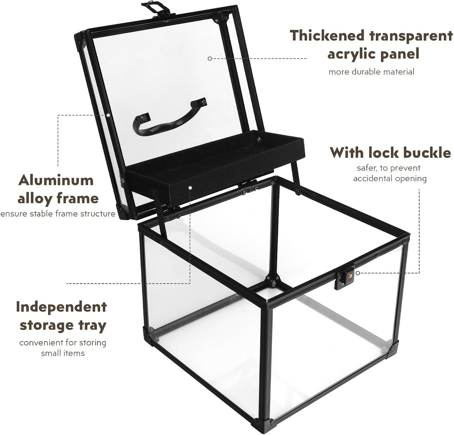 Pageant Crown Box Tiara Carrying Case - Extra Large Clear Acrylic Display Organizer | Black, 9 Inches Wide