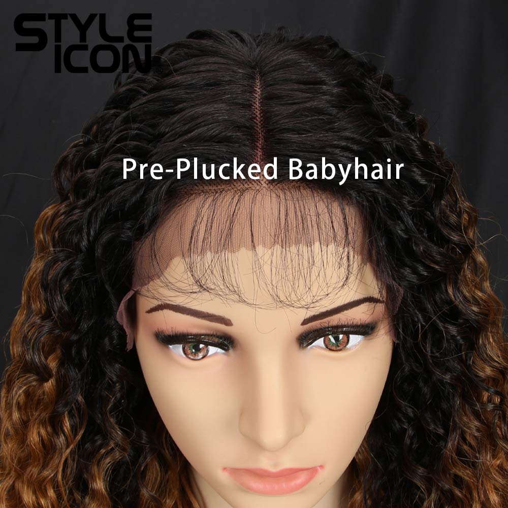 Style Icon Lace Front Wigs 28” Long Curly Wig Ombre Blonde Wig for women Synthetic Wig Density 130% Heat Resistant Replacement Wig (28", SOP43026)