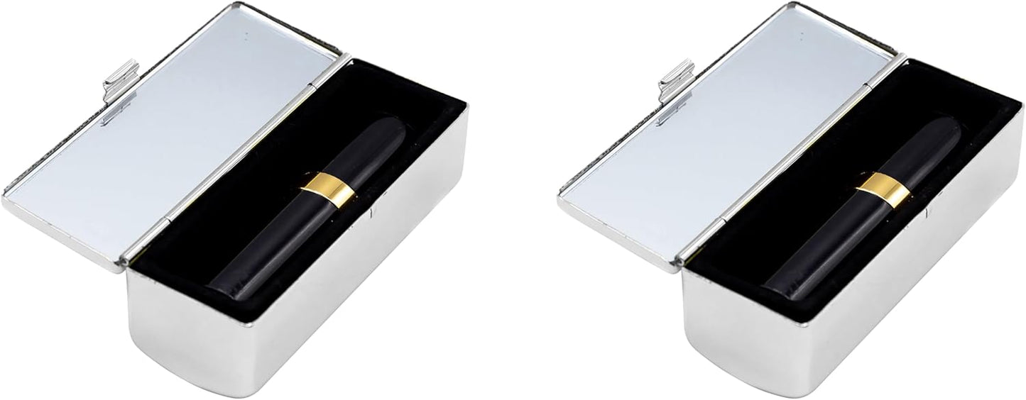 Vintage Rectangular Lipstick Cases Set of 2 - Silver Checker with Glass Mirror