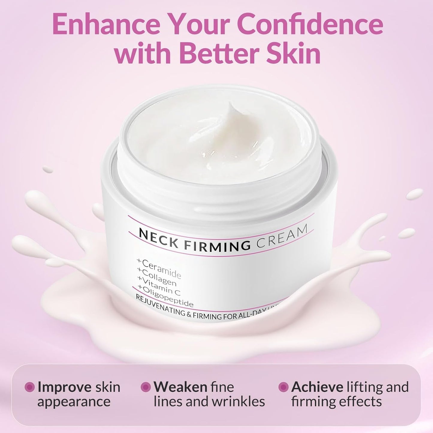 VicGFHS Neck Firming Creams for Tightening and Firming, Moisturizer Face Cream with Collagen, Hyaluronic Acid, Day & Night Anti-Aging Skin Tightening Cream for Neck, Décolleté & Face – 1.7Fl Oz