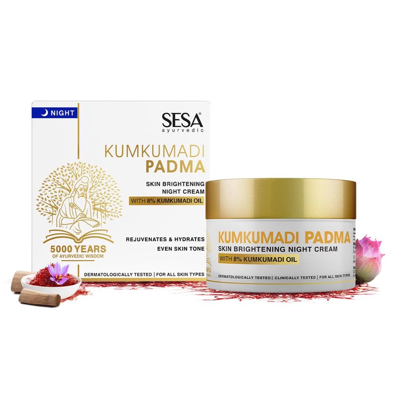 Kumkumadi Padma Night Cream - Skin Brightening, Anti-Aging Formula | Reduces Fine Lines & Wrinkles | 50g (1.69 Oz)
