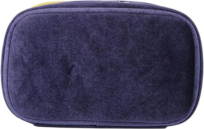 Navy Velvet Embroidery Makeup Bag - High Capacity Toiletry Pouch with Moon & Stars Pattern | Travel Clutch Bag
