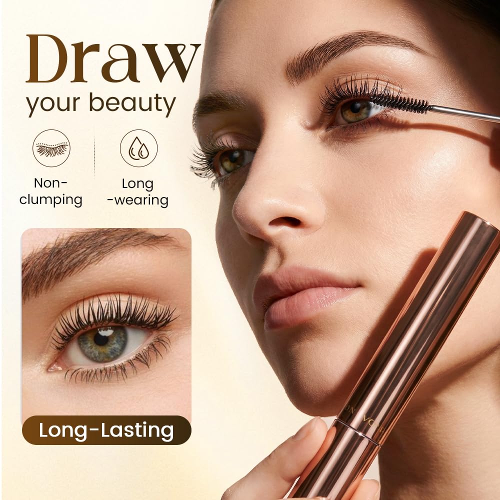 Mascara,Ultra-Fine Lengthening Waterproof Quick-Dry Mascara,3D Curling Eyelash Long Lasting Smudge Proof No Clumping (Black)