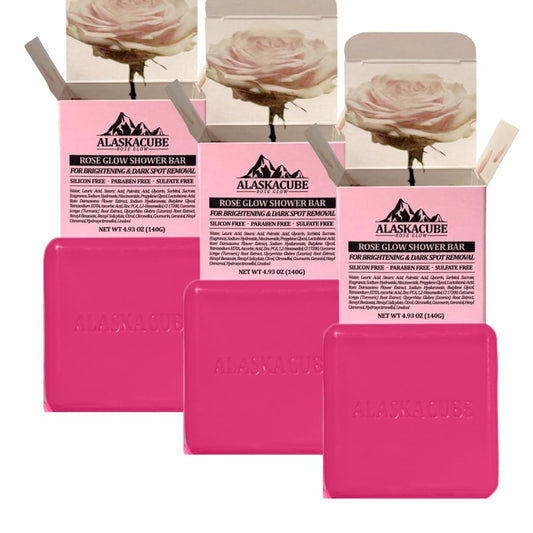 Alaskacube Rose Glow Perfumed Shower Bar Body Wash Dark Spot Removal 4.93 oz (Pack of 3) | Soft Smooth Skin Moisturizes Perfect for Women Gift Beauty Bundle Value Set (Rose Floral)