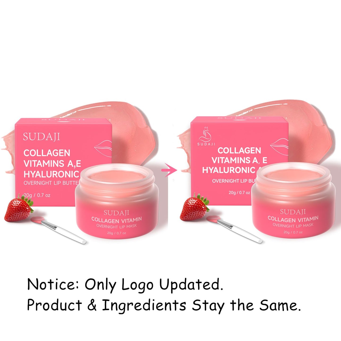 SUDAJI Collagen Lip Mask, Hydrating Lip Balm, Lip Moisture with Hyaluronic Acid & Vitamins E, A- Overnight Sleeping Nourishing Lip Butter Balm for Dry Lips 0.7 Oz