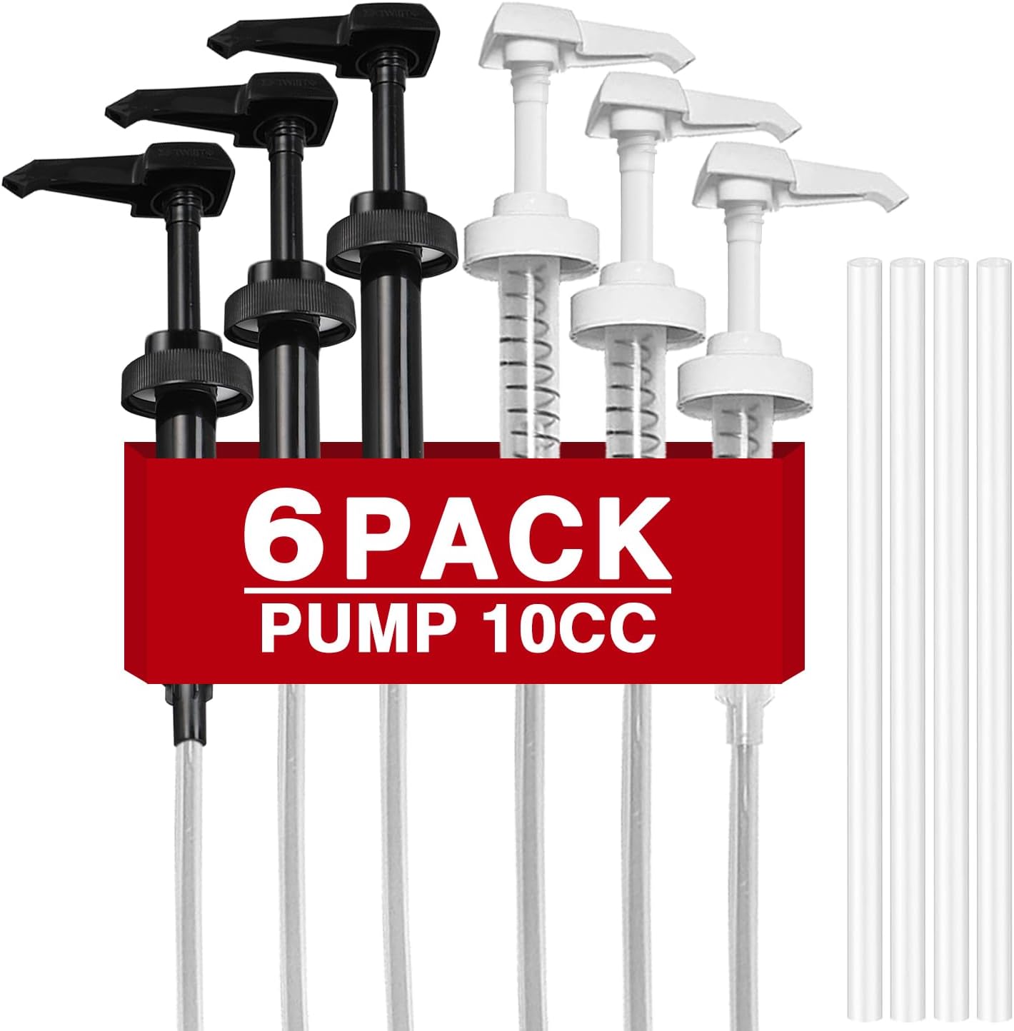 Gallon Pump Dispenser - 10cc 6-Pack for 1 Gallon Bottles | Black & White, Fits 64oz & 128oz Containers