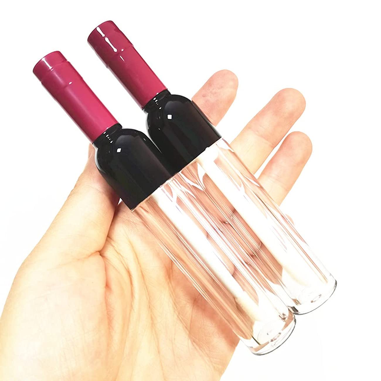 Healthcom 10 Pcs 5ml Empty Wine Bottles Shaped Plastic Lip Gloss Tubes Vials Mini Refillable Clear Lip Glaze Tubes Lipgloss Bottles Holder DIY Liquid Lipstick Tube Lip Oil Bottle Container for Woman Girl Makeup