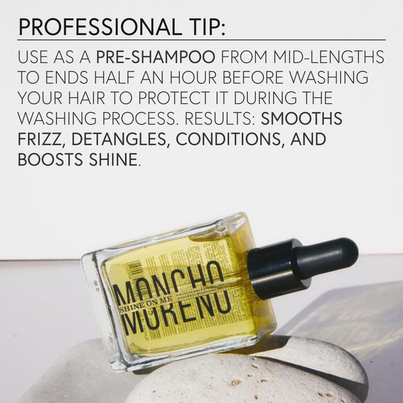 MONCHO MORENO Shine On Me - Anti-Frizz Hair Oil with Argan Oil & Vitamin E, Nourishing and Repairing Serum for Dry, Damaged & Frizzy Hair, Adds Softness and Shine (1.7 Fl Oz)