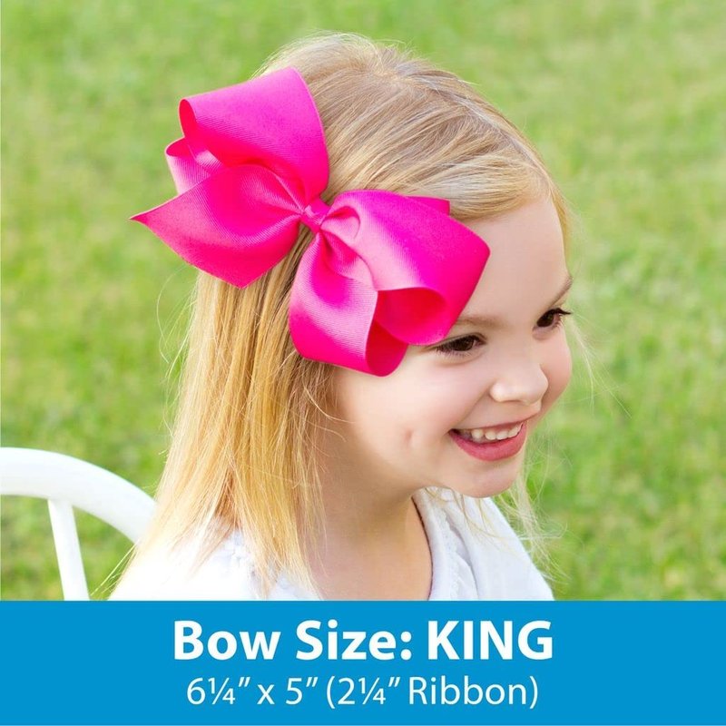 Girls' Pink Wonderland Christmas Hair Bows - Embroidered Grosgrain on No-Slip Clip | King Size