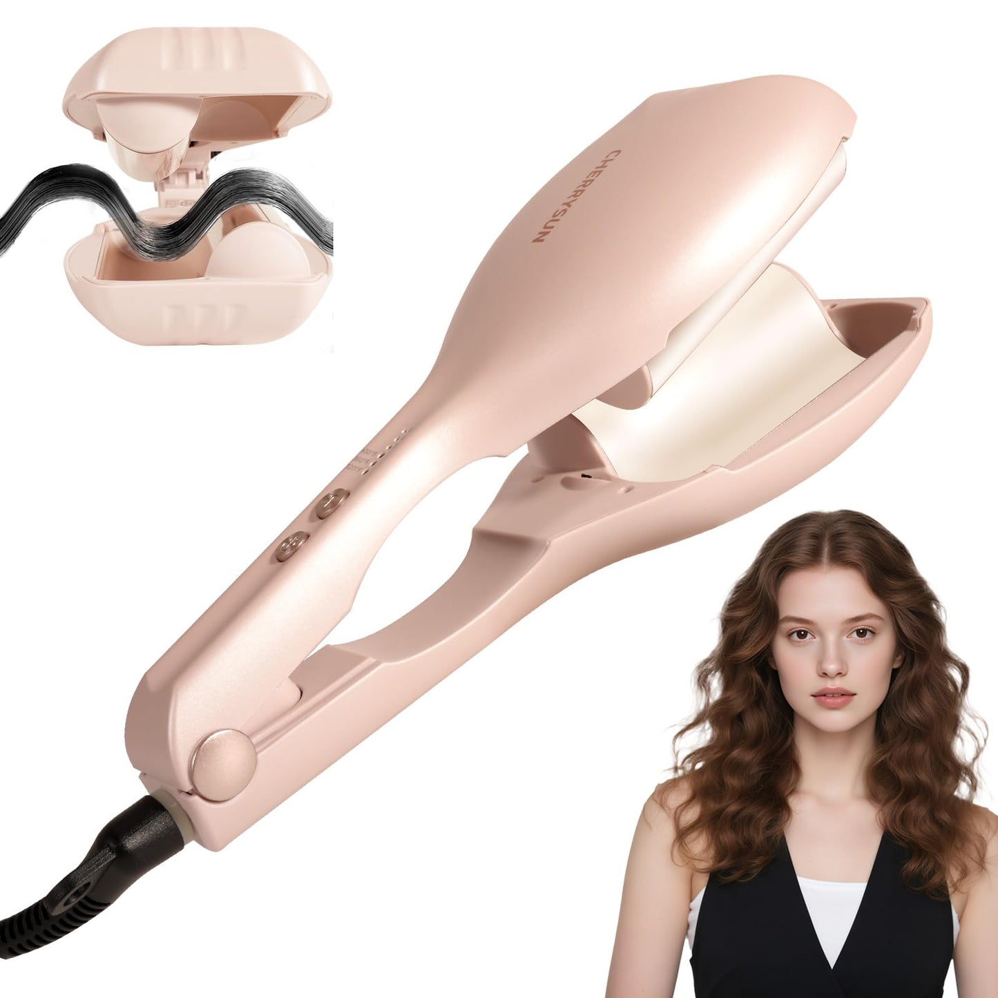 Hair Crimper Waver, 1.45" Dual Barrel S Waver for Beach Waves, Ceramic Curling Iron, Effortless Hair Waving Tool for Women