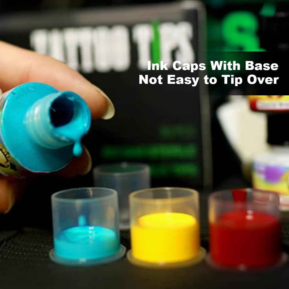 1000Pcs Tattoo Ink Caps with Base - Gakonp 14mm Tattoo Ink Cups Disposable Ink Caps Plastic Pigment Cups for Tattoo Supplies