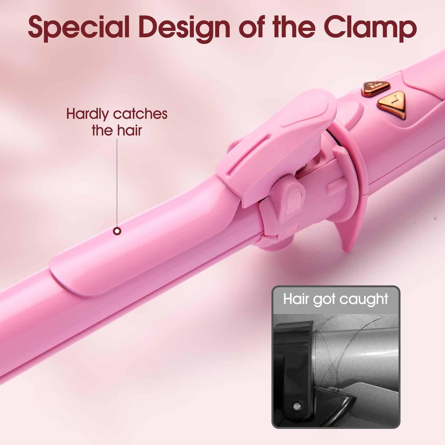 Automatic Rotating 2 in 1 Curler & Straightener - Temperatures Adjustable, 30s Fast Pre-Heating, 30MIN Smart Power Off, Special Clamp Design to Prevent Hair from Catching, Pink