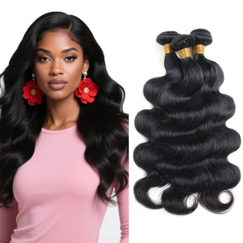 Human Hair Bundle - Natural Black Body Wave Extensions | 3 Bundles 14", 16", 18" - 150g