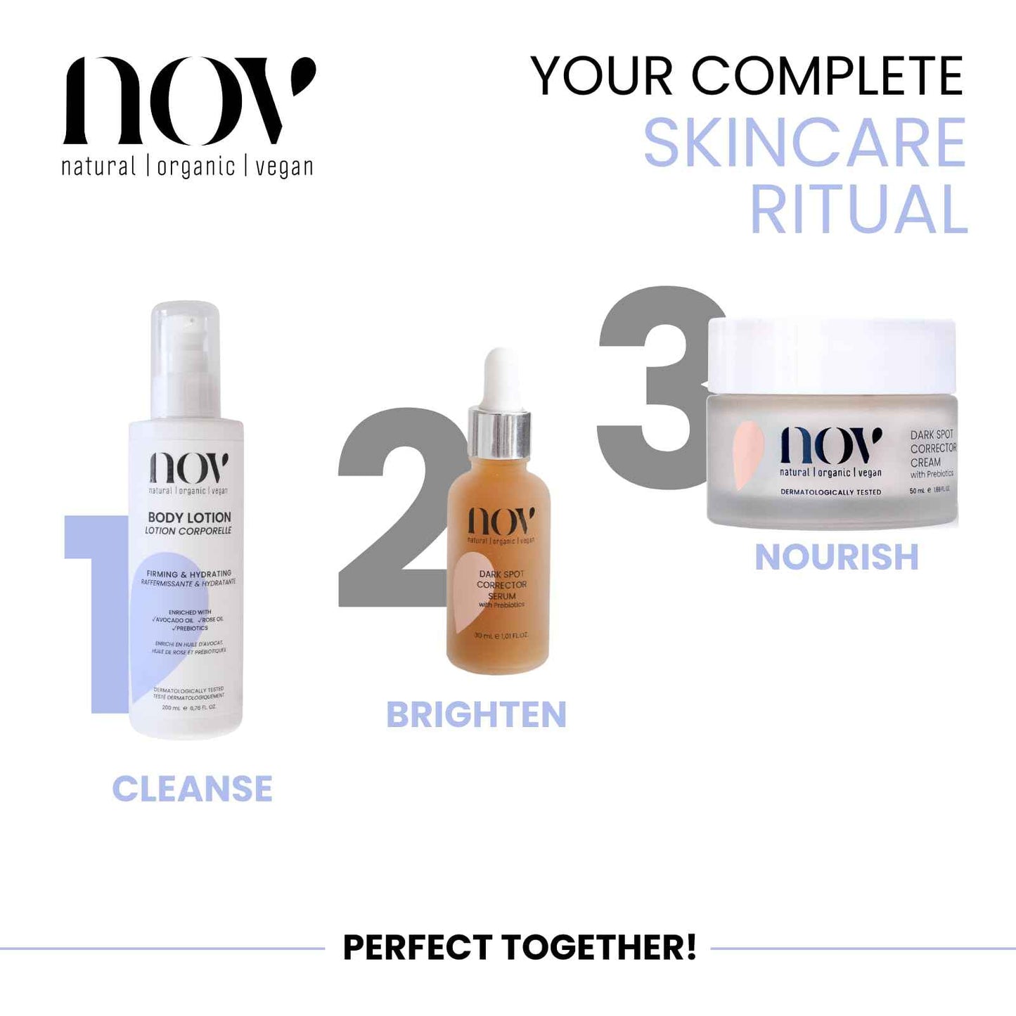 NOV natural organic vegan Firming and Hydrating Body Lotion - Moisturizer, Nourishing, Prebiotics, Scratch Marks, Skin Elasticity, Supports Collagen | Good for Eczema and Dry Skin, 6.76 Fl Oz