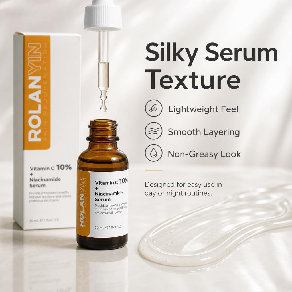 ROLANYIN Vitamin C 10% + Niacinamide Facial Serum Hydration Reducing Fine Lines Wrinkles Skin Firming Anti Aging Formula Boosting Radiance Improving Texture Skin Care