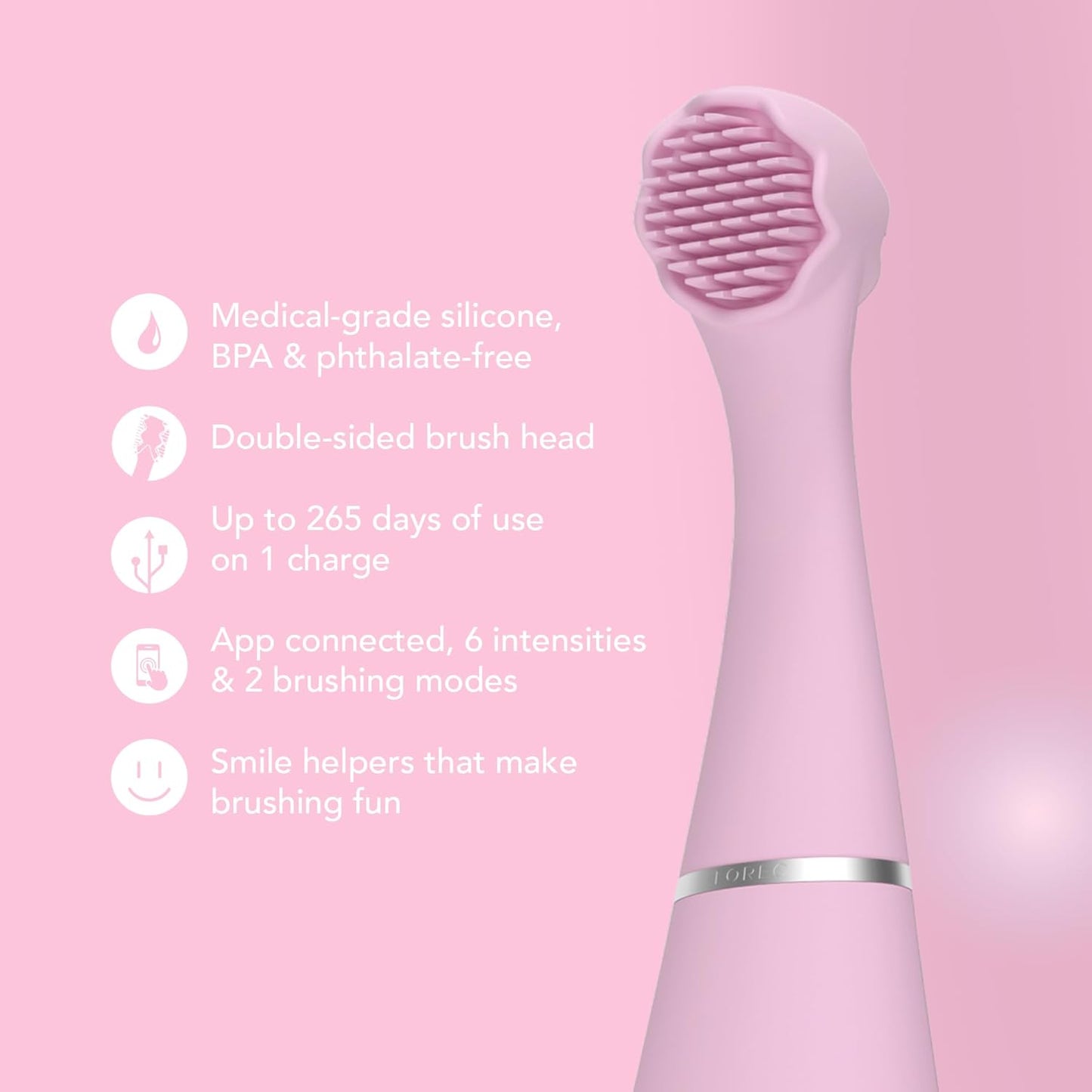 FOREO ISSA 4 Baby - Silicone Sonic Electric Toothbrush for Babies | 2-Sided Bristles, Gum Massage, Travel-Friendly - Pearl Pink