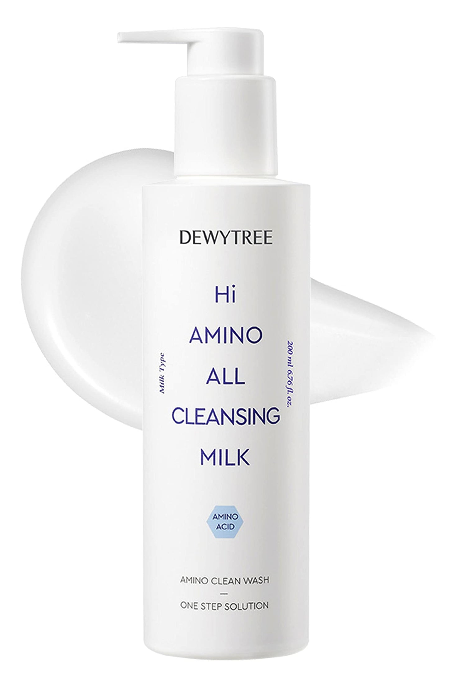 DEWYTREE Hi Amino All Cleansing Milk - Hydrating Facial Cleanser for Sensitive Skin | Amino Acid Face Lotion Oil Cleanser Korean Exfoliating Face Wash | Face Cleanser for Women & Men (6.76fl oz)