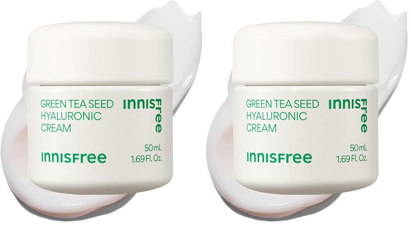 innisfree Green Tea Seed Hyaluronic Acid Cream With Barrier Boosting Complex and Ceramide, Korean Hydrating Face Moisturizer and Balancing Cream (Pack of 2)