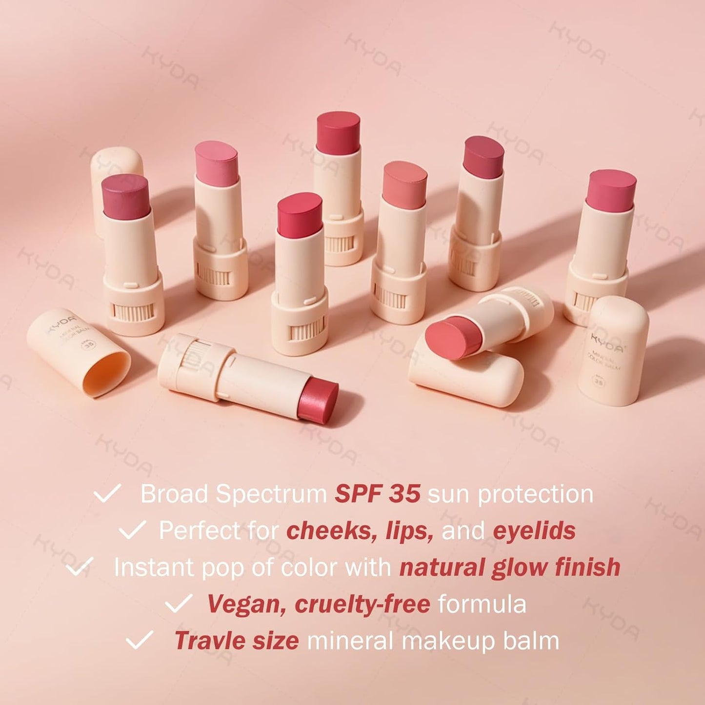 Mineral Color Balm - SPF 35 Shimmer Cream for Lips & Cheeks | Buildable, Lightweight, Multiuse - Pink, Lovely, Shy