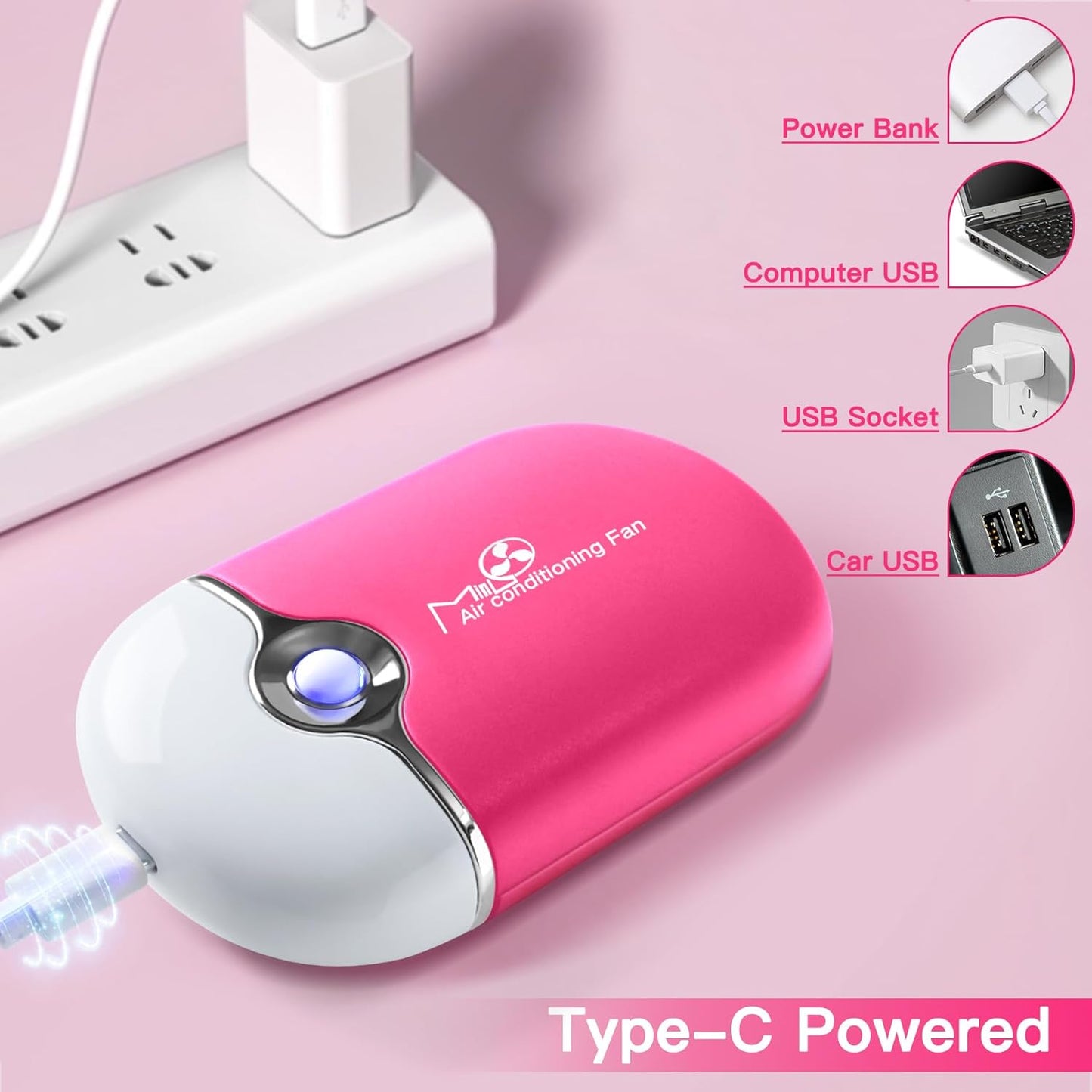 Lash Fan Mini Portable Eyelash Fan Handheld for Eyelash Extension Rechargeable USB C Air Cooling Blower with Built in Sponge Lash Extension Application(Pink)