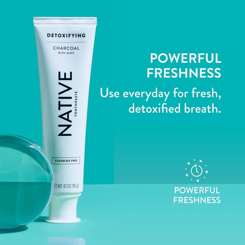 Native Toothpaste | Naturally-Derived Charcoal Formula for Safe Teeth Whitening - 4.1 oz, Fluoride Free