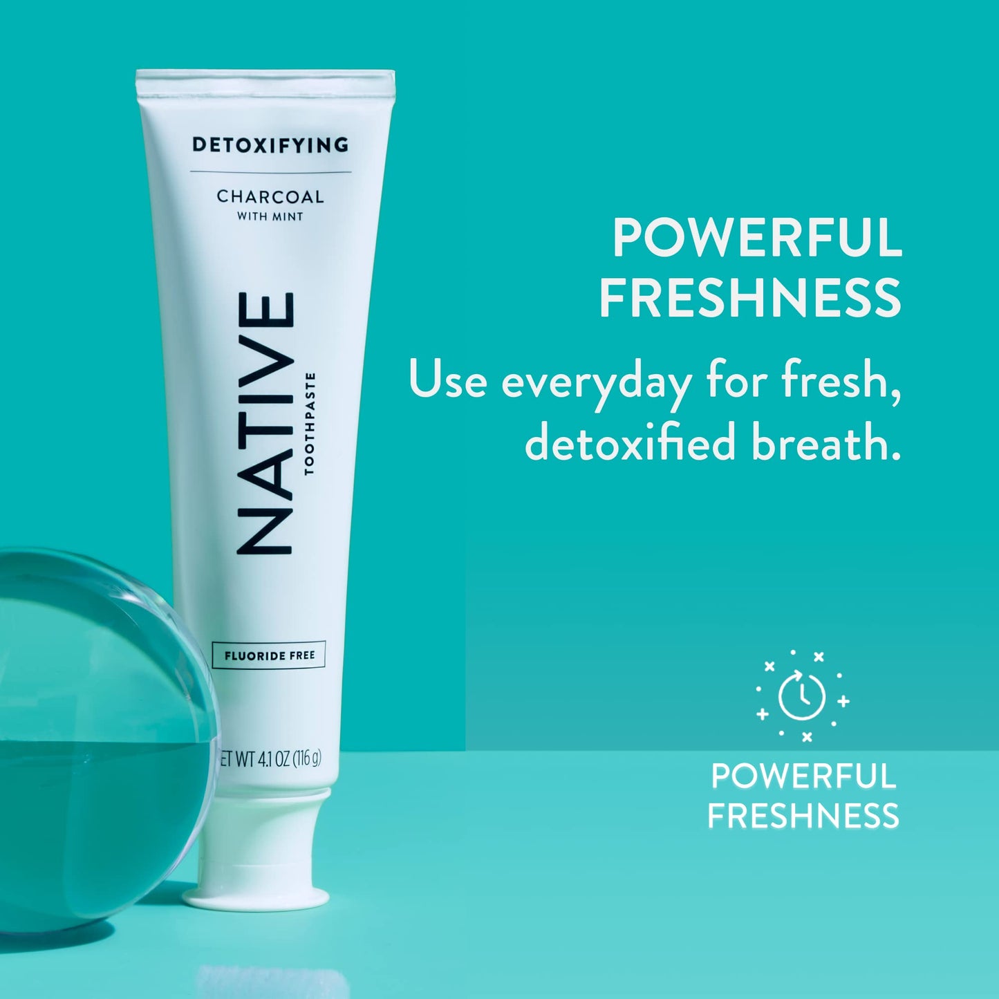 Native Toothpaste Made from Naturally-Derived Cleaners and Simple Ingredients that Safely Whitens Teeth, 4.1 oz, Charcoal Fluoride Free - 1 Count
