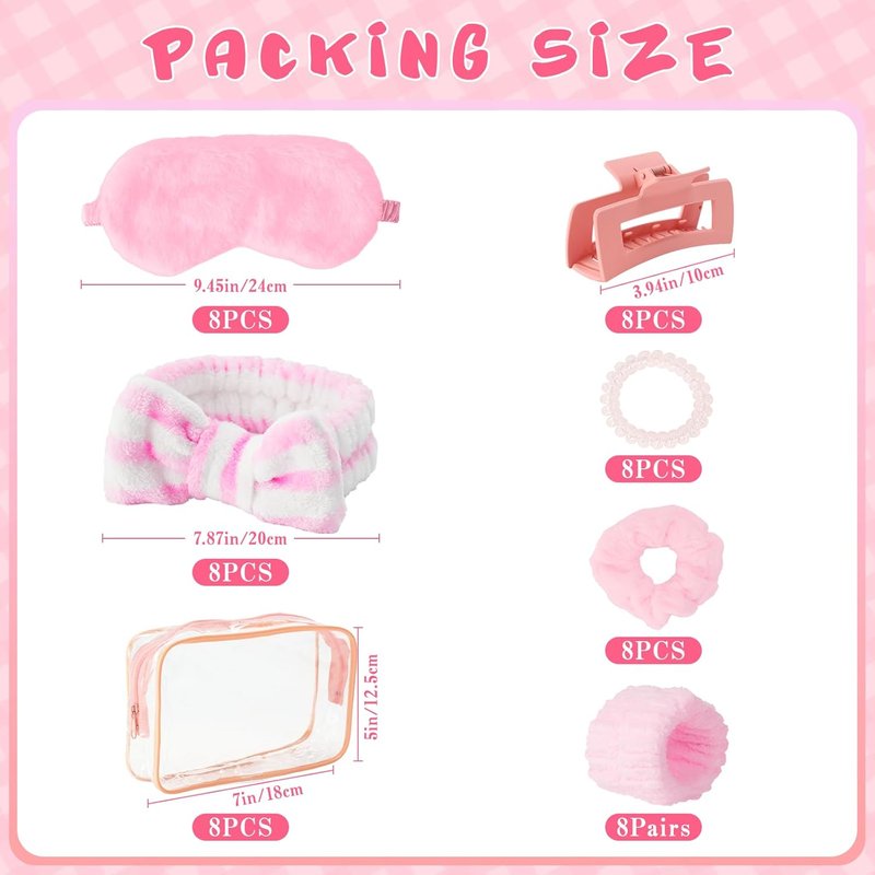 Spa Sleepover Party Supplies for Girls - 64 Pcs Set with Headbands, Eye Masks, Hair Scrunchies & More | Perfect for Slumber Parties