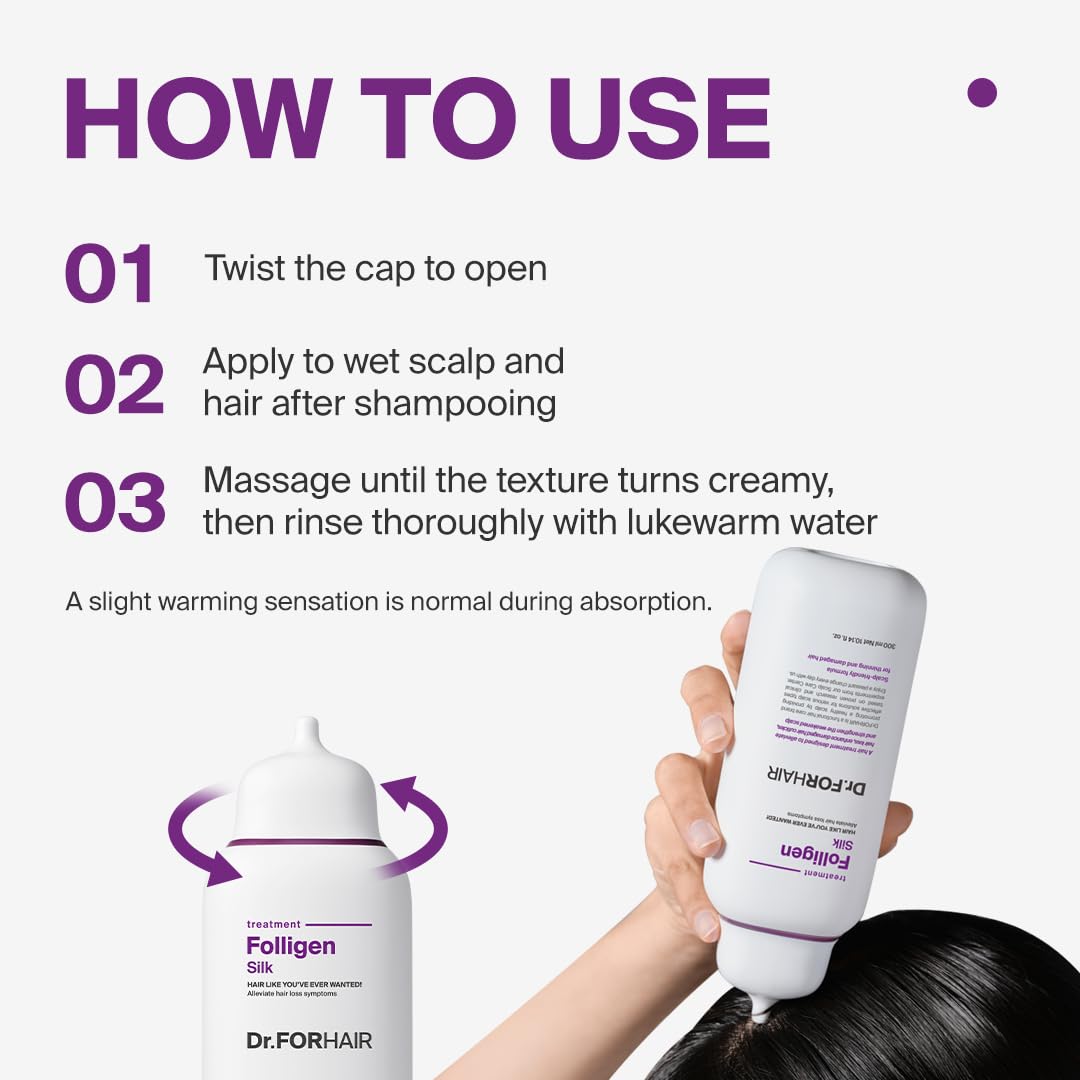 Dr.FORHAIR Folligen Silk Treatment | Korean Hair Treatment For Dry Damaged Hair | Scalp Treatment & Hair Mask | For Hair Thickening & Fuller Looking, 10.14 fl oz