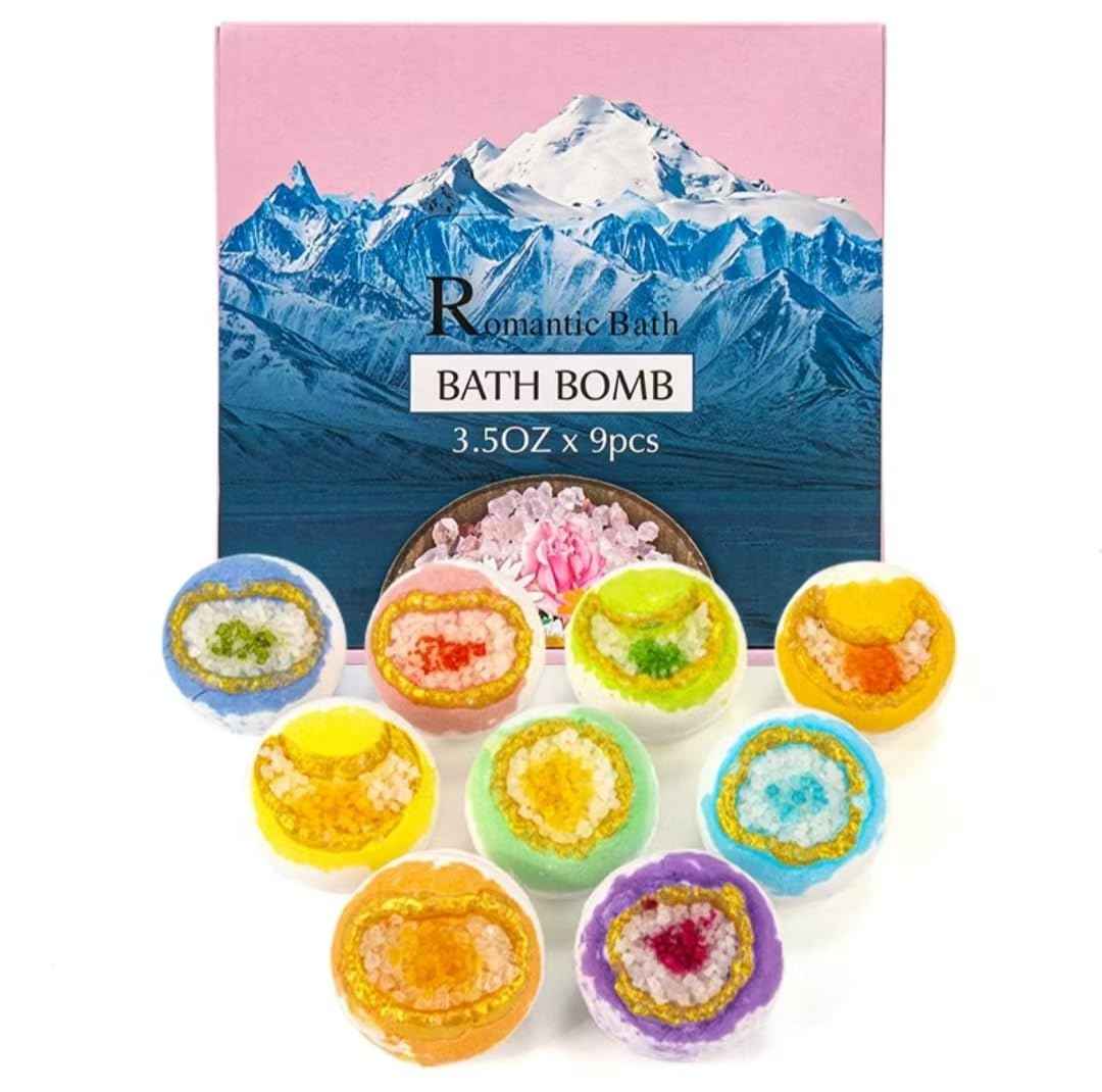 Bath Bomb Gift Set 9 - Valentine's Day Gift for Ladies, Relaxation Essentials, Bath Bomb, Immersion in Himalayan Sea Salt